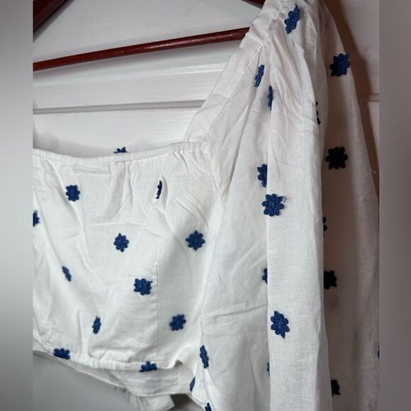 FARM RIO Blue Flowers Long Sleeve Crop Top Size Large - Picture 7 of 11